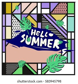 Trendy vector summer cards illustration with line elements and abstract colorful textures. Design for poster, card, invitation, brochure, and promotion template. Fashion art print and background.