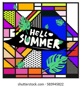 Trendy vector summer cards illustration with line elements and abstract colorful textures. Design for poster, card, invitation, brochure, and promotion template. Fashion art print and background.