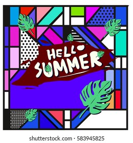 Trendy vector summer cards illustration with line elements and abstract colorful textures. Design for poster, card, invitation, brochure, and promotion template. Fashion art print and background.