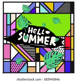 Trendy vector summer cards illustration with line elements and abstract colorful textures. Design for poster, card, invitation, brochure, and promotion template. Fashion art print and background.