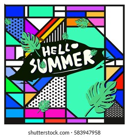 Trendy vector summer cards illustration with line elements and abstract colorful textures. Design for poster, card, invitation, brochure, and promotion template. Fashion art print and background.