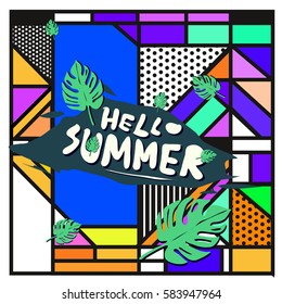 Trendy vector summer cards illustration with line elements and abstract colorful textures. Design for poster, card, invitation, brochure, and promotion template. Fashion art print and background.