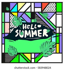 Trendy vector summer cards illustration with line elements and abstract colorful textures. Design for poster, card, invitation, brochure, and promotion template. Fashion art print and background.