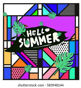 Trendy vector summer cards illustration with line elements and abstract colorful textures. Design for poster, card, invitation, brochure, and promotion template. Fashion art print and background.