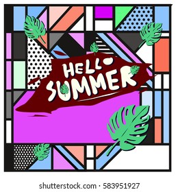 Trendy vector summer cards illustration with line elements and abstract colorful textures. Design for poster, card, invitation, brochure, and promotion template. Fashion art print and background.
