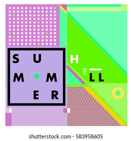 Trendy vector summer cards illustration with line elements and abstract colorful textures. Design for poster, card, invitation, brochure, and promotion template. Fashion art print and background.