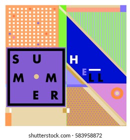 Trendy vector summer cards illustration with line elements and abstract colorful textures. Design for poster, card, invitation, brochure, and promotion template. Fashion art print and background.