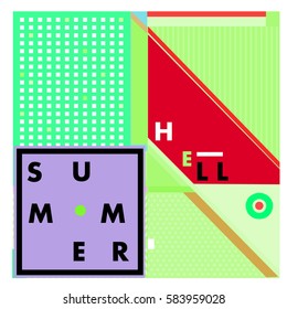 Trendy vector summer cards illustration with line elements and abstract colorful textures. Design for poster, card, invitation, brochure, and promotion template. Fashion art print and background.