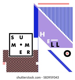 Trendy vector summer cards illustration with line elements and abstract colorful textures. Design for poster, card, invitation, brochure, and promotion template. Fashion art print and background.