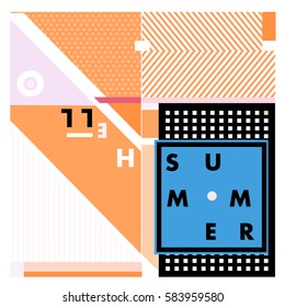 Trendy vector summer cards illustration with line elements and abstract colorful textures. Design for poster, card, invitation, brochure, and promotion template. Fashion art print and background.