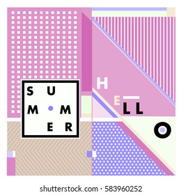 Trendy vector summer cards illustration with line elements and abstract colorful textures. Design for poster, card, invitation, brochure, and promotion template. Fashion art print and background.