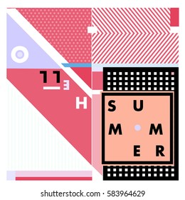 Trendy vector summer cards illustration with line elements and abstract colorful textures. Design for poster, card, invitation, brochure, and promotion template. Fashion art print and background.