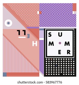 Trendy vector summer cards illustration with line elements and abstract colorful textures. Design for poster, card, invitation, brochure, and promotion template. Fashion art print and background.