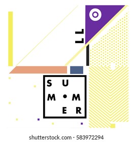 Trendy vector summer cards illustration with line elements and abstract colorful textures. Design for poster, card, invitation, brochure, and promotion template. Fashion art print and background.