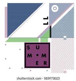 Trendy vector summer cards illustration with line elements and abstract colorful textures. Design for poster, card, invitation, brochure, and promotion template. Fashion art print and background.
