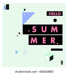 Trendy vector summer cards illustration with line elements and abstract colorful textures. Design for poster, card, invitation, brochure, and promotion template. Fashion art print and background.