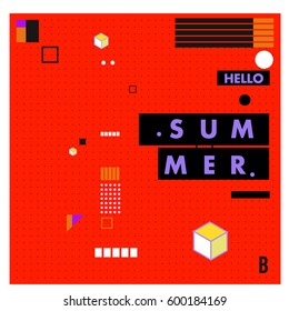 Trendy vector summer cards illustration with line elements and abstract colorful textures. Design for poster, card, invitation, brochure, and promotion template. Fashion art print and background.