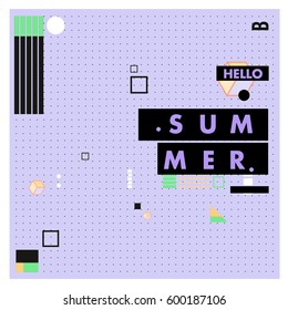 Trendy vector summer cards illustration with line elements and abstract colorful textures. Design for poster, card, invitation, brochure, and promotion template. Fashion art print and background.