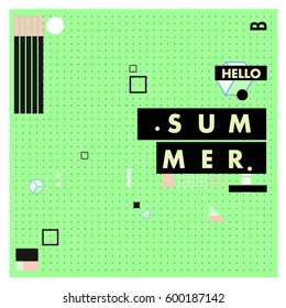 Trendy vector summer cards illustration with line elements and abstract colorful textures. Design for poster, card, invitation, brochure, and promotion template. Fashion art print and background.
