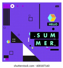Trendy vector summer cards illustration with line elements and abstract colorful textures. Design for poster, card, invitation, brochure, and promotion template. Fashion art print and background.