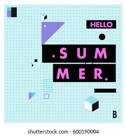 Trendy vector summer cards illustration with line elements and abstract colorful textures. Design for poster, card, invitation, brochure, and promotion template. Fashion art print and background.