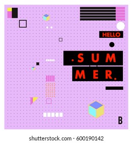 Trendy vector summer cards illustration with line elements and abstract colorful textures. Design for poster, card, invitation, brochure, and promotion template. Fashion art print and background.