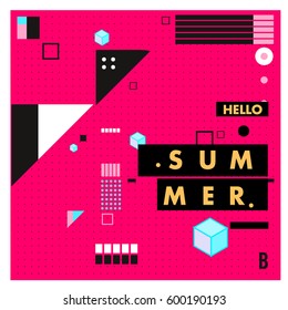 Trendy vector summer cards illustration with line elements and abstract colorful textures. Design for poster, card, invitation, brochure, and promotion template. Fashion art print and background.