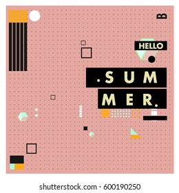 Trendy vector summer cards illustration with line elements and abstract colorful textures. Design for poster, card, invitation, brochure, and promotion template. Fashion art print and background.