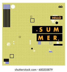Trendy vector summer cards illustration with line elements and abstract colorful textures. Design for poster, card, invitation, brochure, and promotion template. Fashion art print and background.