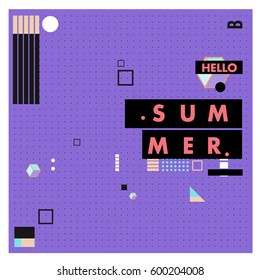Trendy vector summer cards illustration with line elements and abstract colorful textures. Design for poster, card, invitation, brochure, and promotion template. Fashion art print and background.