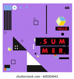 Trendy vector summer cards illustration with line elements and abstract colorful textures. Design for poster, card, invitation, brochure, and promotion template. Fashion art print and background.