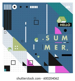Trendy vector summer cards illustration with line elements and abstract colorful textures. Design for poster, card, invitation, brochure, and promotion template. Fashion art print and background.