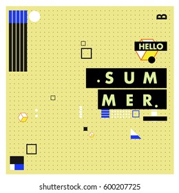 Trendy vector summer cards illustration with line elements and abstract colorful textures. Design for poster, card, invitation, brochure, and promotion template. Fashion art print and background.