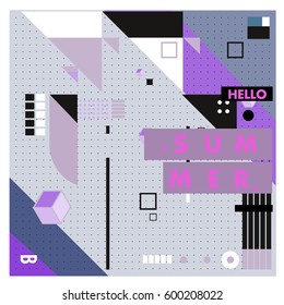 Trendy vector summer cards illustration with line elements and abstract colorful textures. Design for poster, card, invitation, brochure, and promotion template. Fashion art print and background.