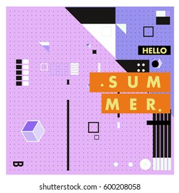 Trendy vector summer cards illustration with line elements and abstract colorful textures. Design for poster, card, invitation, brochure, and promotion template. Fashion art print and background.