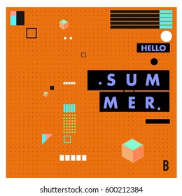 Trendy vector summer cards illustration with line elements and abstract colorful textures. Design for poster, card, invitation, brochure, and promotion template. Fashion art print and background.