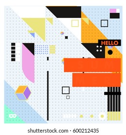 Trendy vector summer cards illustration with line elements and abstract colorful textures. Design for poster, card, invitation, brochure, and promotion template. Fashion art print and background.