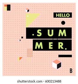 Trendy vector summer cards illustration with line elements and abstract colorful textures. Design for poster, card, invitation, brochure, and promotion template. Fashion art print and background.