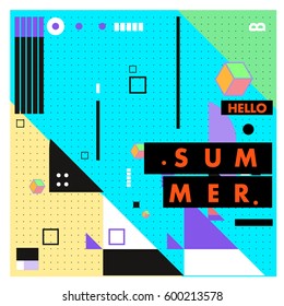 Trendy vector summer cards illustration with line elements and abstract colorful textures. Design for poster, card, invitation, brochure, and promotion template. Fashion art print and background.