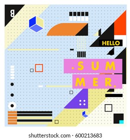Trendy vector summer cards illustration with line elements and abstract colorful textures. Design for poster, card, invitation, brochure, and promotion template. Fashion art print and background.