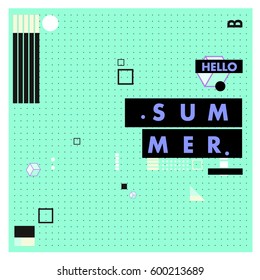 Trendy vector summer cards illustration with line elements and abstract colorful textures. Design for poster, card, invitation, brochure, and promotion template. Fashion art print and background.