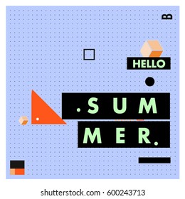 Trendy vector summer cards illustration with line elements and abstract colorful textures. Design for poster, card, invitation, brochure, and promotion template. Fashion art print and background.
