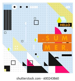 Trendy vector summer cards illustration with line elements and abstract colorful textures. Design for poster, card, invitation, brochure, and promotion template. Fashion art print and background.