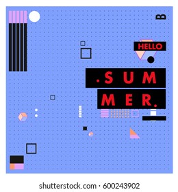 Trendy vector summer cards illustration with line elements and abstract colorful textures. Design for poster, card, invitation, brochure, and promotion template. Fashion art print and background.