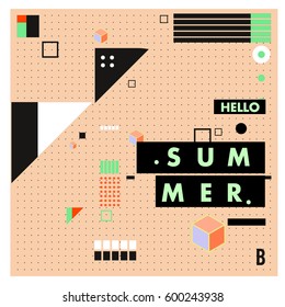 Trendy vector summer cards illustration with line elements and abstract colorful textures. Design for poster, card, invitation, brochure, and promotion template. Fashion art print and background.