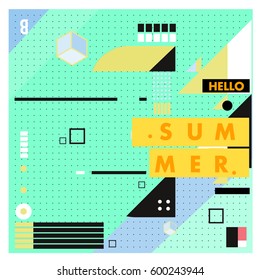 Trendy vector summer cards illustration with line elements and abstract colorful textures. Design for poster, card, invitation, brochure, and promotion template. Fashion art print and background.