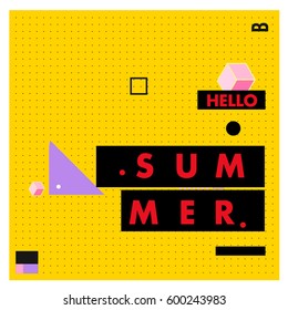 Trendy vector summer cards illustration with line elements and abstract colorful textures. Design for poster, card, invitation, brochure, and promotion template. Fashion art print and background.
