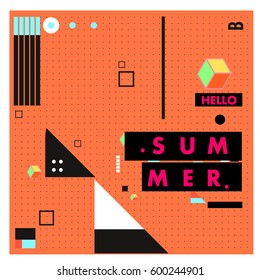 Trendy vector summer cards illustration with line elements and abstract colorful textures. Design for poster, card, invitation, brochure, and promotion template. Fashion art print and background.