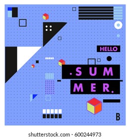 Trendy vector summer cards illustration with line elements and abstract colorful textures. Design for poster, card, invitation, brochure, and promotion template. Fashion art print and background.