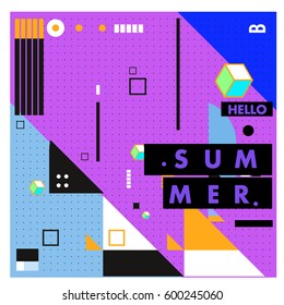 Trendy vector summer cards illustration with line elements and abstract colorful textures. Design for poster, card, invitation, brochure, and promotion template. Fashion art print and background.